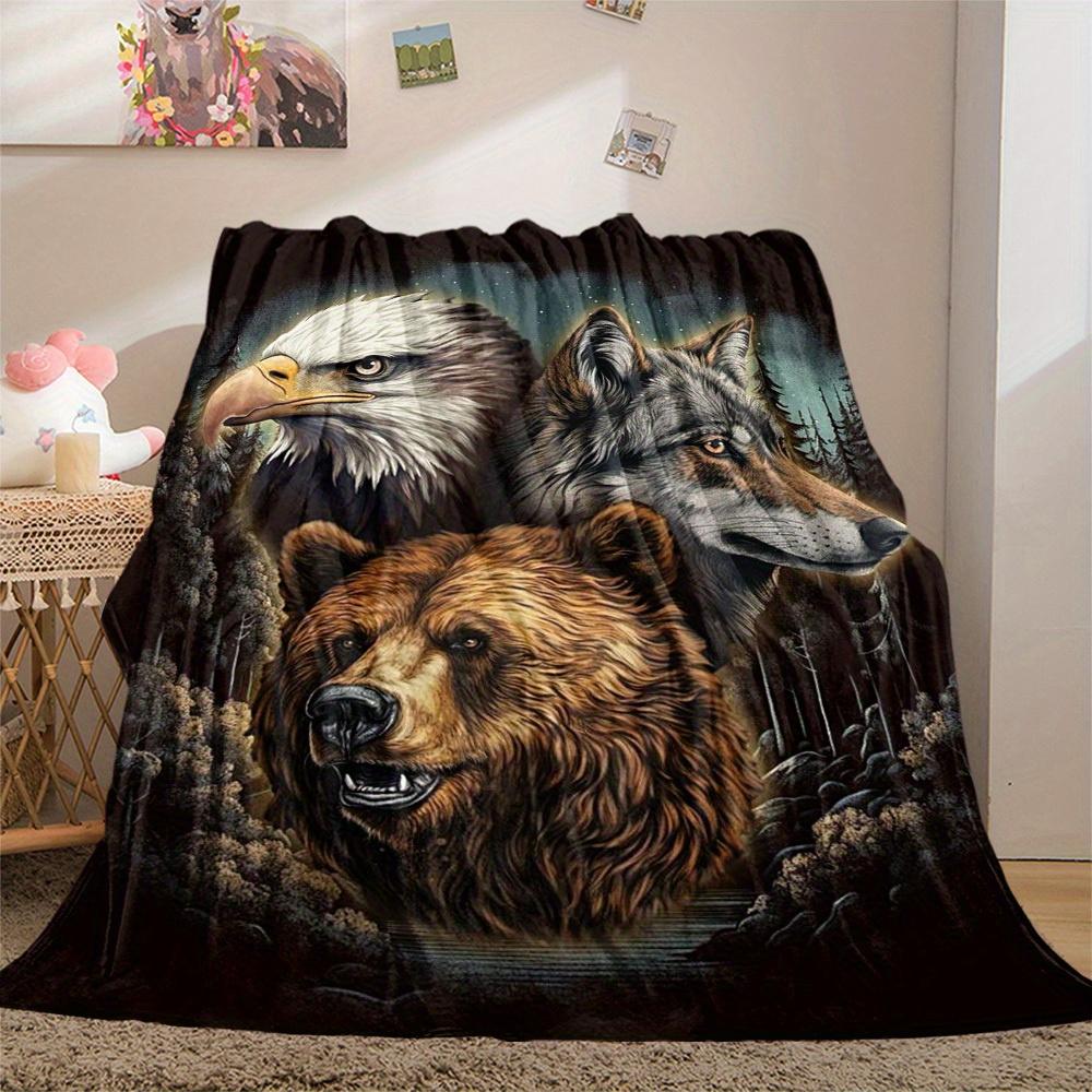 1 Stück Adler Wolf Bär Druck Flanelldecke, Hohe Qualität, Bequem für Alle Jahreszeiten, Heimdekoration, Wärme und Komfort, Perfekt für Weihnachtsgeschenke12