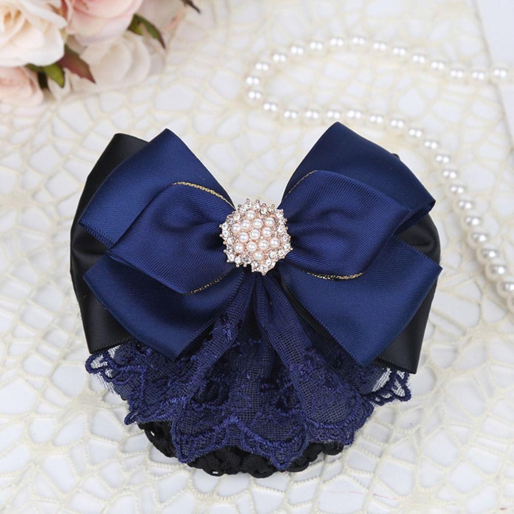 Rhinestone Bun Snood Pearl Nurse Hair Clip Elegant Bowknot Spring Clip  Office