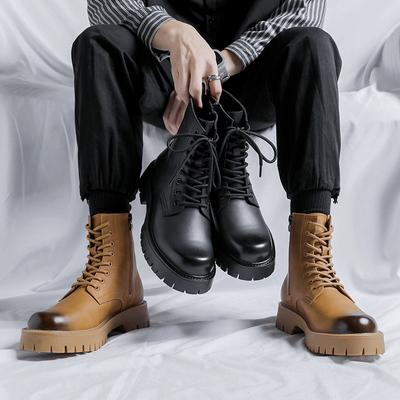 Leather Martin Boots Men's High-top British Medium-top Trendy Shoes Tooling Spring and Autumn Locomotive Soft Leather Winter Men's Shoes 4738-R