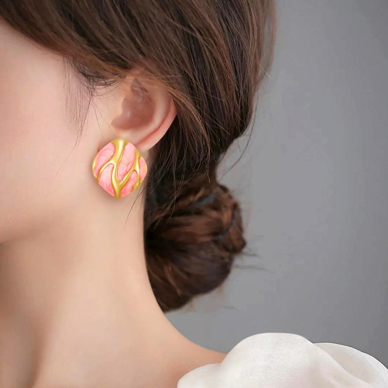 Pendientes Cuadrados Vintage de Gota de Aceite de Colores para Mujer Personalidad Colores Contrastantes Irregulares Moda Fiesta Circonita
