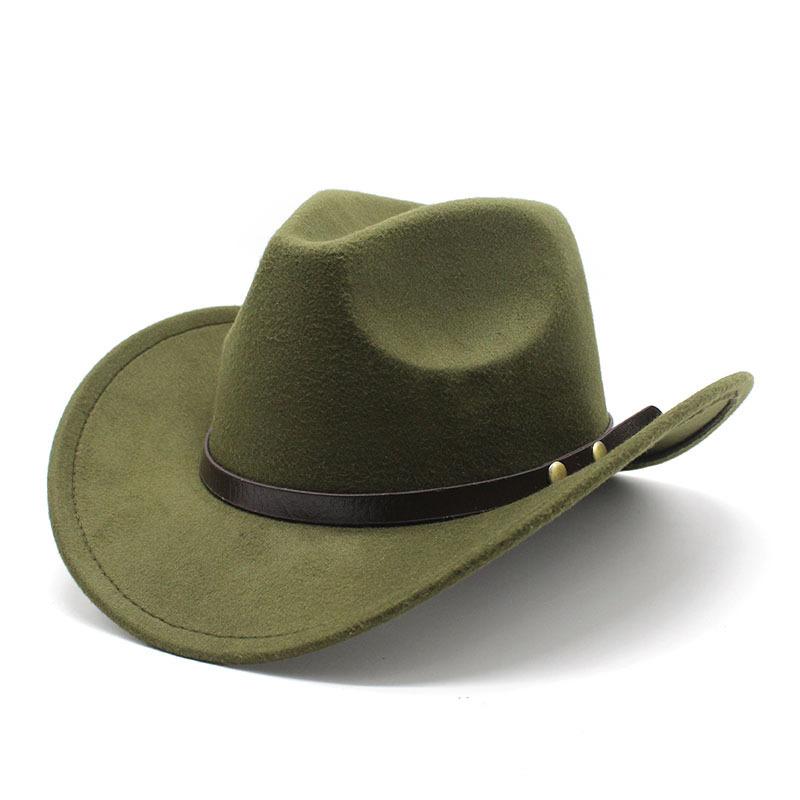 New Unisex Vintage Western Cowboy Cowgirl Felt Hat With Punk Belt Winter Autumn Panama Imitation Wool Jazz Cap