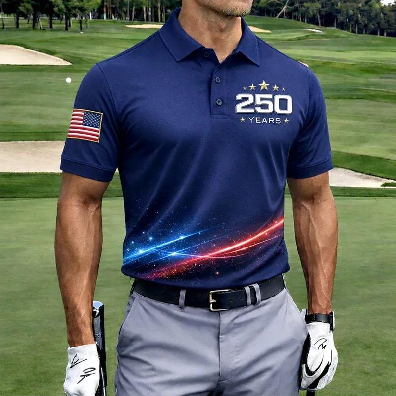 2026 New Men's American Flag 3D Printed Polo Shirt Summer Casual Short Sleeve Lapel Business Sports Top