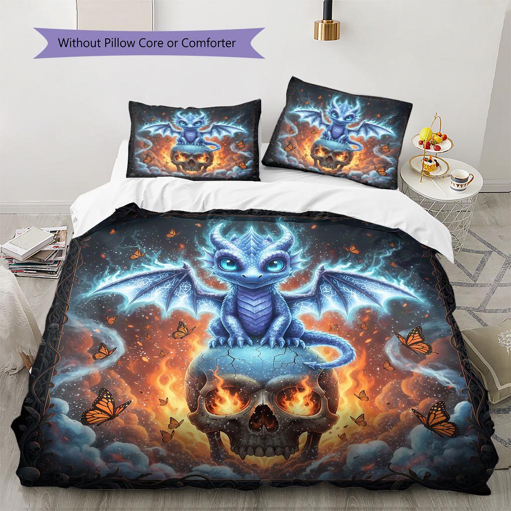 SkeletonDragon Pattern Bedding Quilt Set Quilt Cover Pillowcase Home Decoration Birthday Gift (1 * duvet cover + 2 * pillowcase, without core)