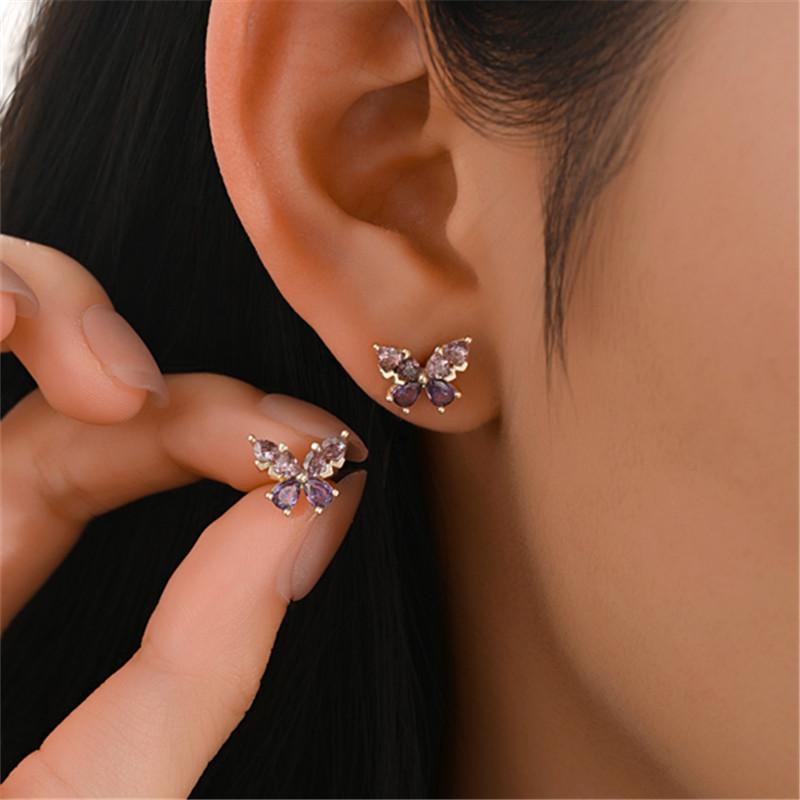 9925 Sterling Silver Exquisite Purple Zircon Butterfly Earrings for Women French Romantic Wedding Accessories Gift