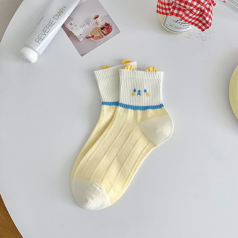 Women's Spring and Summer New Style Embroidered Cartoon Striped Letter Breathable Cotton Socks