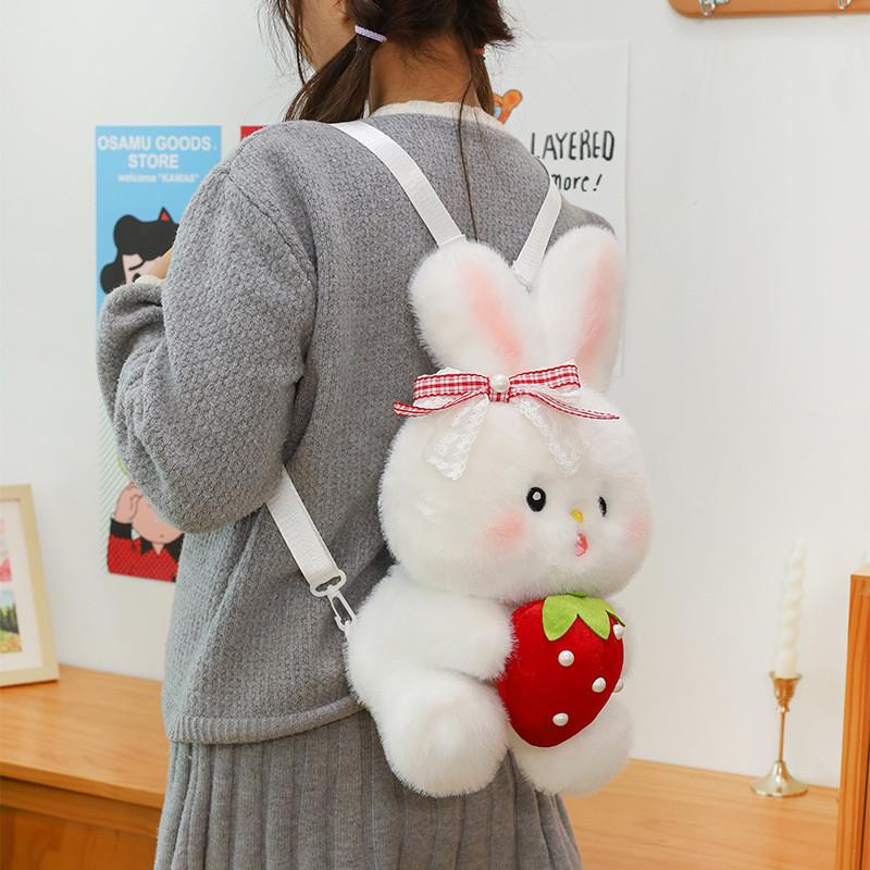 Strawberry Stuffed Rabbit Animal Plush Toy Backpack Cartoon Badroom Decoration