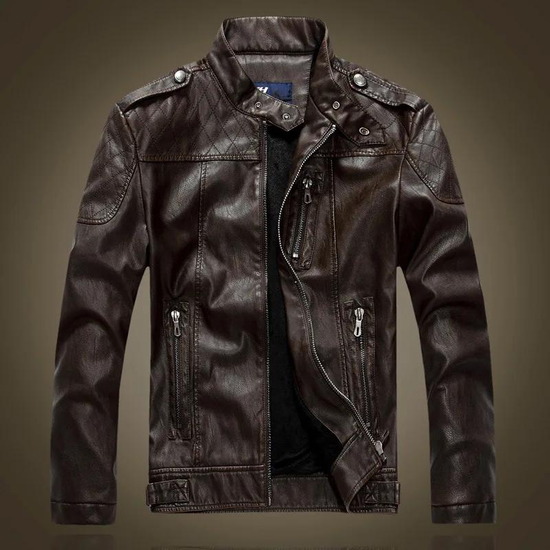 

Men s Stand Collar Leather Jacket Motorcycle Slim Fleece Coat Faux Leather Outwear Vintage Motorcycle Jackets for Men 3XL кавовий