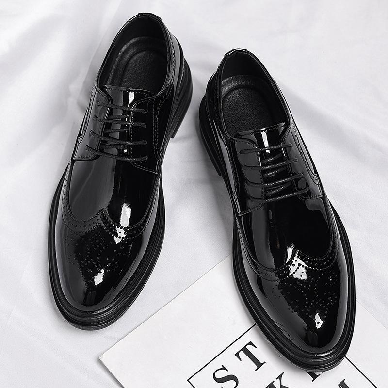 Leather Shoes Men's Glossy Brock Carved Youth Single Shoes Groom Wedding Shoes Wedding Leather Shoes 2025