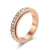 Stainless Steel Cubic Zirconia Rotatable Chain Couple Rings Anti Stress Anxiety Fidget Spinner Ring Wedding Band Knuckle Jewelry
