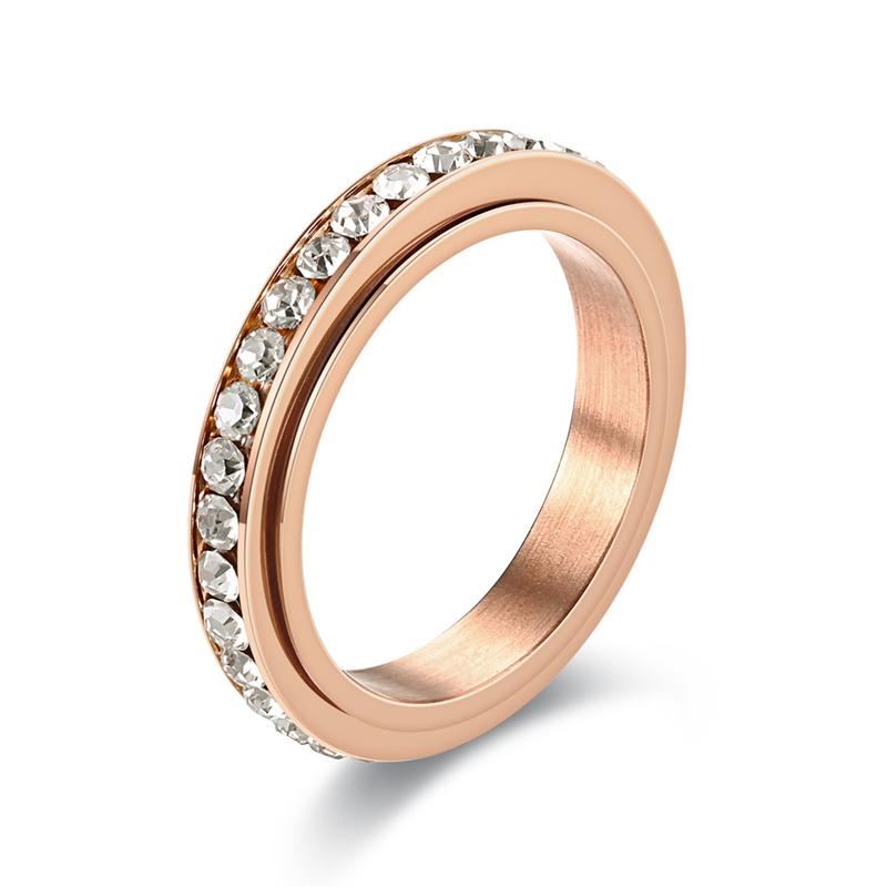 Stainless Steel Cubic Zirconia Rotatable Chain Couple Rings Anti Stress Anxiety Fidget Spinner Ring Wedding Band Knuckle Jewelry
