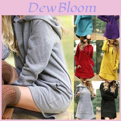 Cozy Womens Winter Long Sleeve Tunic Tops Pullover Hoodie Dress In Six Colors
