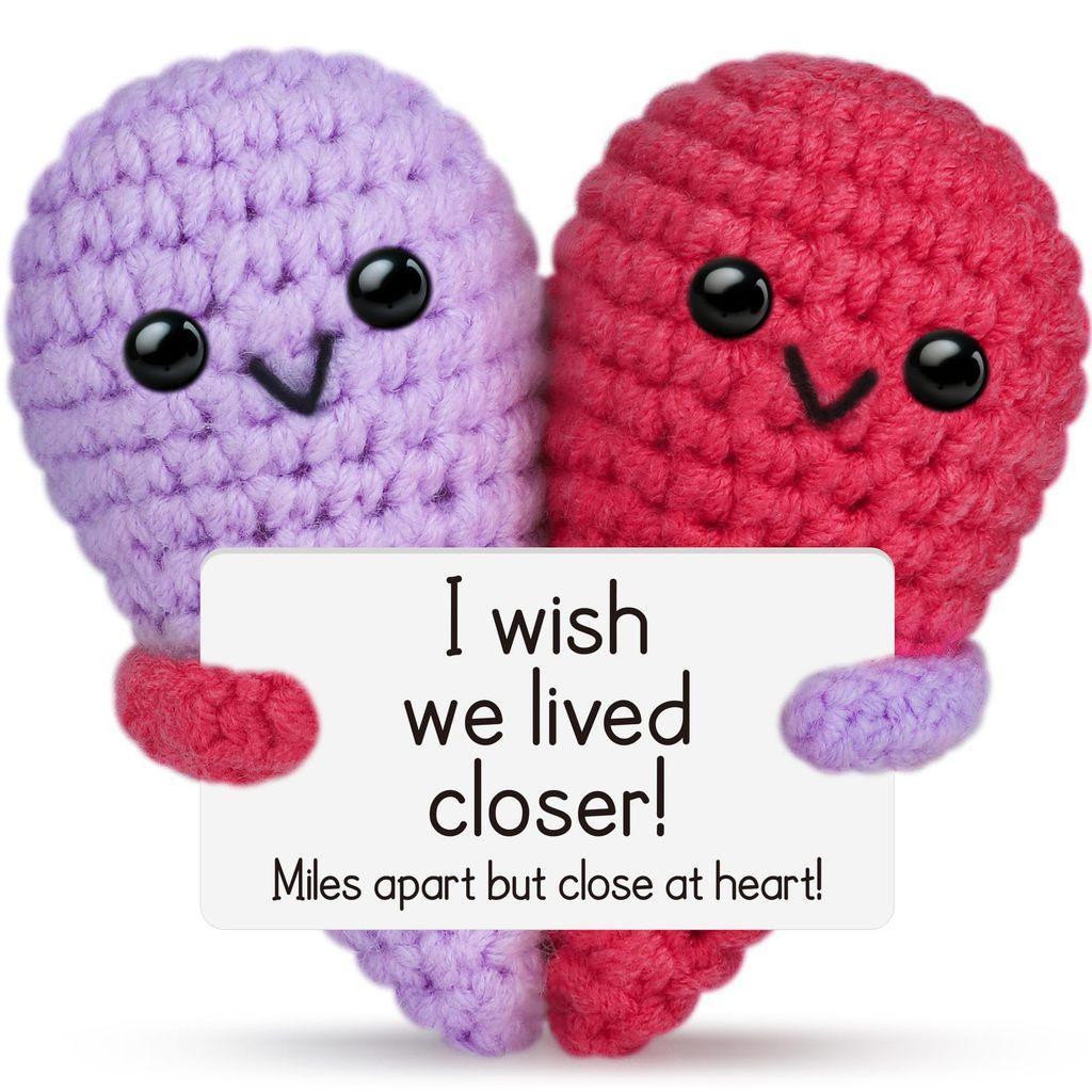 Two-color Love Positive Crochet Animals Doll With Card Desktop Ornament Emotional Support Handmade Knitted Cheer Up Toy