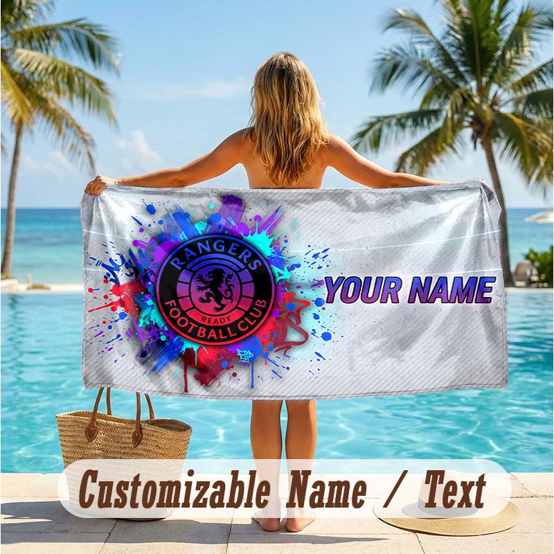 Custom Text Beach Towel, Soft Absorbent Swimming Multi-use TowelRangers FC