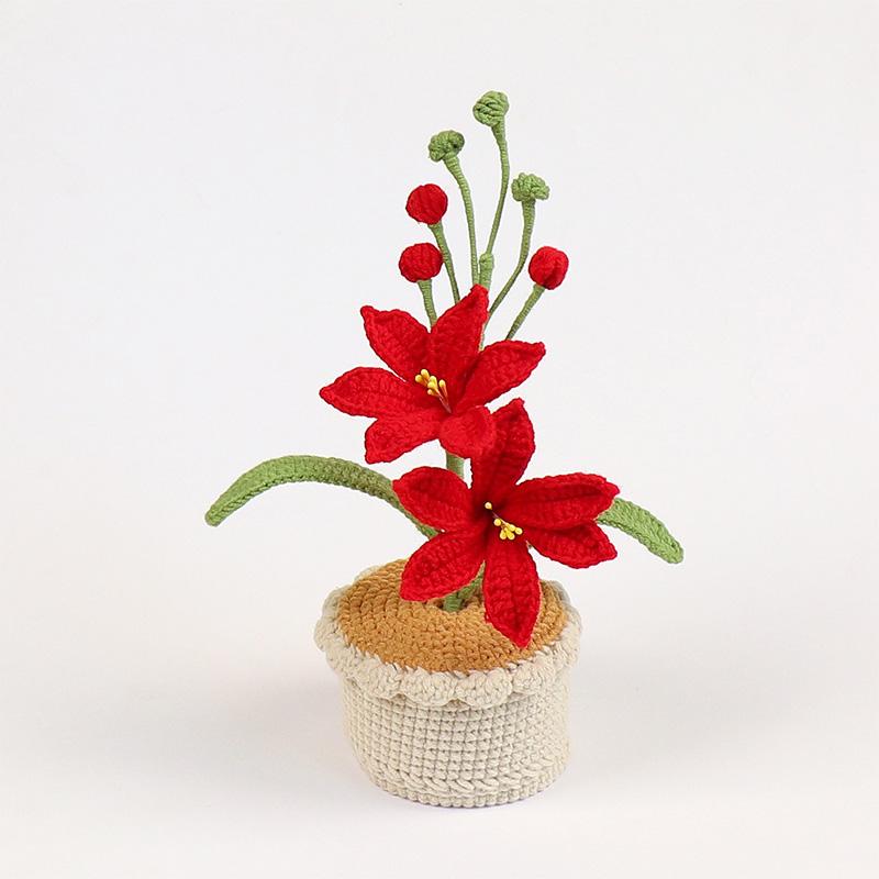 

1 шт. Вязаный крючком цветок, готовое изделие, настольное украшение, цветы ручной работы из шерсти, креативный декор для машины/комнаты, ручная вязка