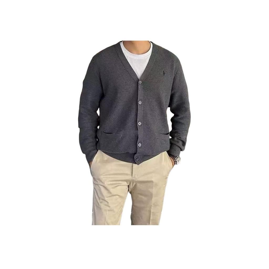 Polo Ralph Lauren Solid Color Pony Embroidered V-Neck Single-Breasted Long Sleeve Knit Sweater Men sweater Black 710920649-004