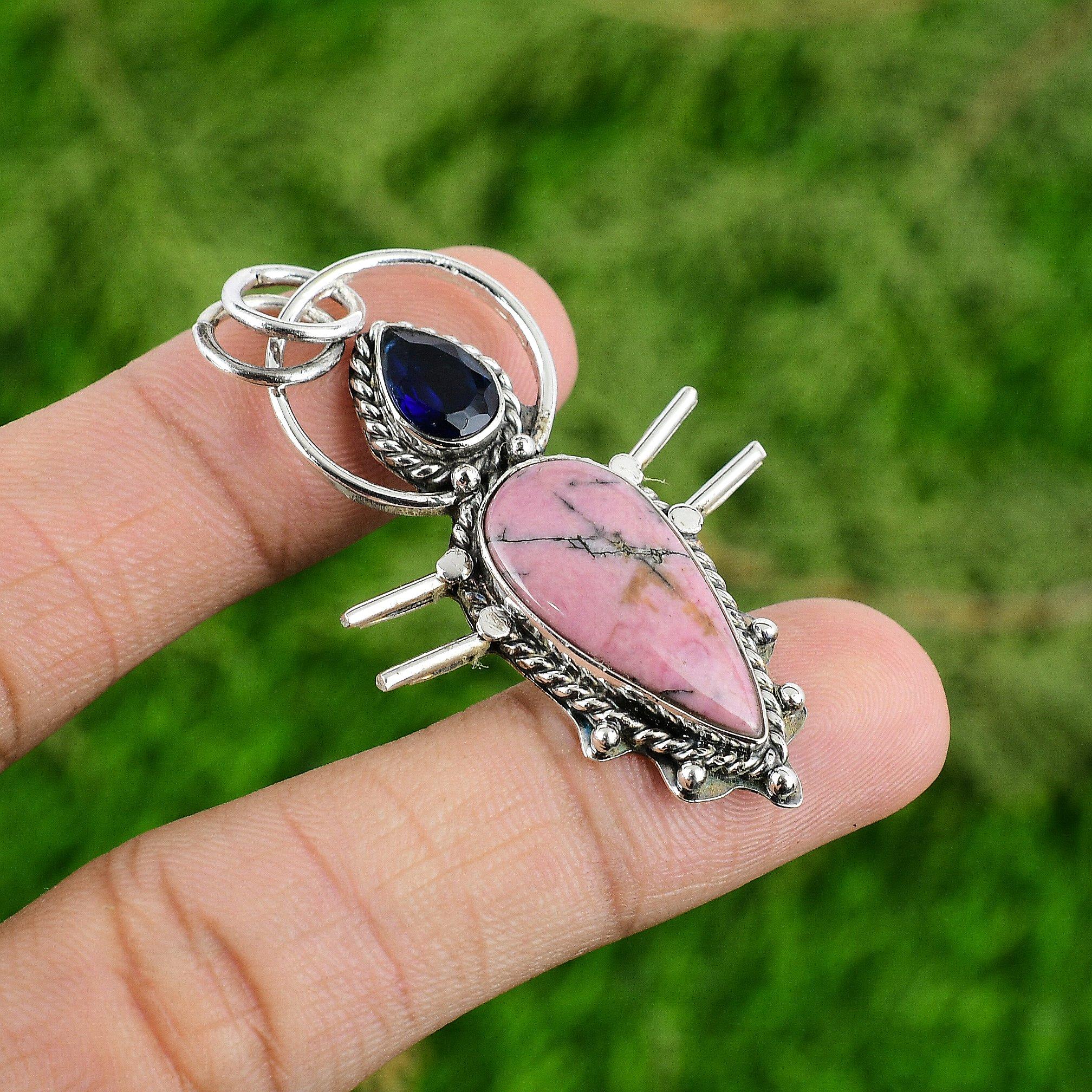 

Подвеска из натурального родонита из стерлингового серебра 925 пробы, индийские украшения для женщин