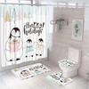 Funny Penguin Shower Curtain Set Animal Antarctic Ice Field Nature Blue Sky Bathroom Curtains Non-Slip Bath Mat Rug Toilet Cover