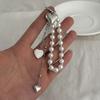 Peach Heart Shape Bead Bag Chain Metal Pendant Jewelry Pearl Beaded Keychain  Bag Accessories