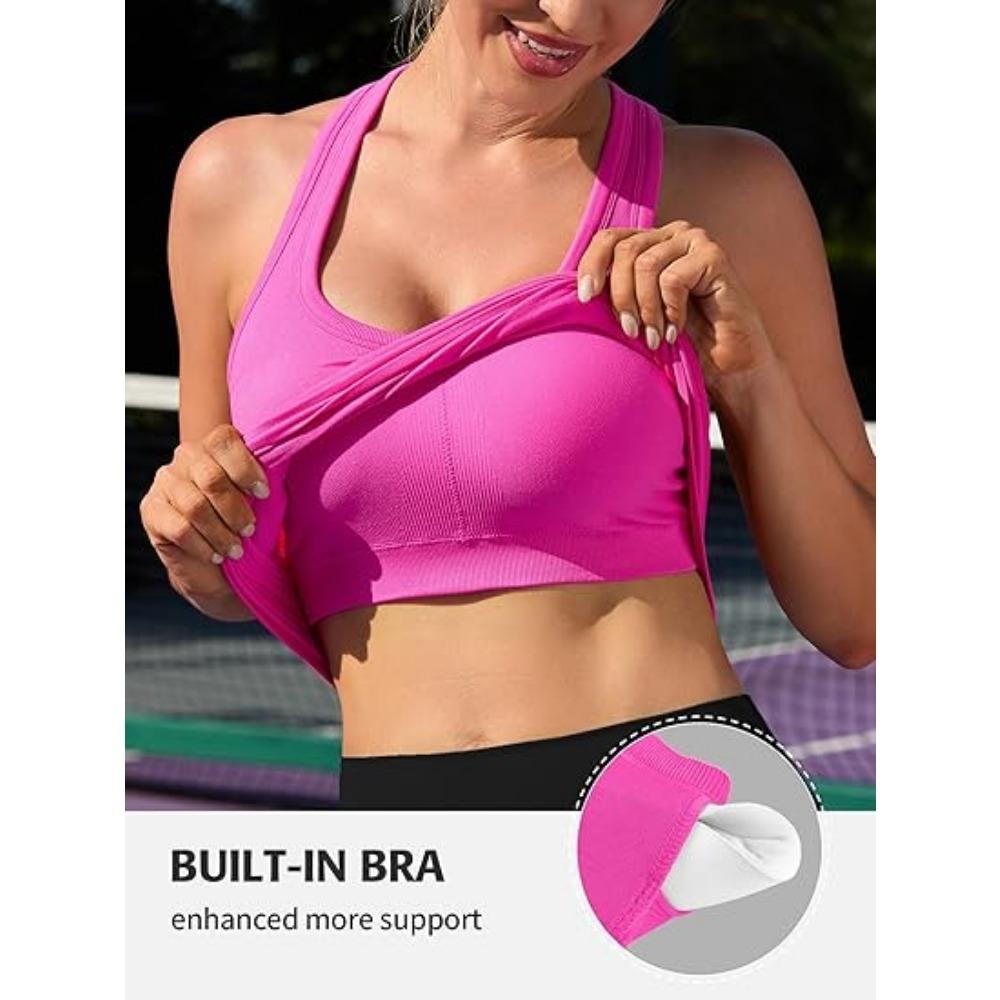 CHARMLEAKS Ostrihané cvičebné topy pre ženy Nohavé tielka s úzkym bokom všité do podprsenky Athletic Yoga Gym Top