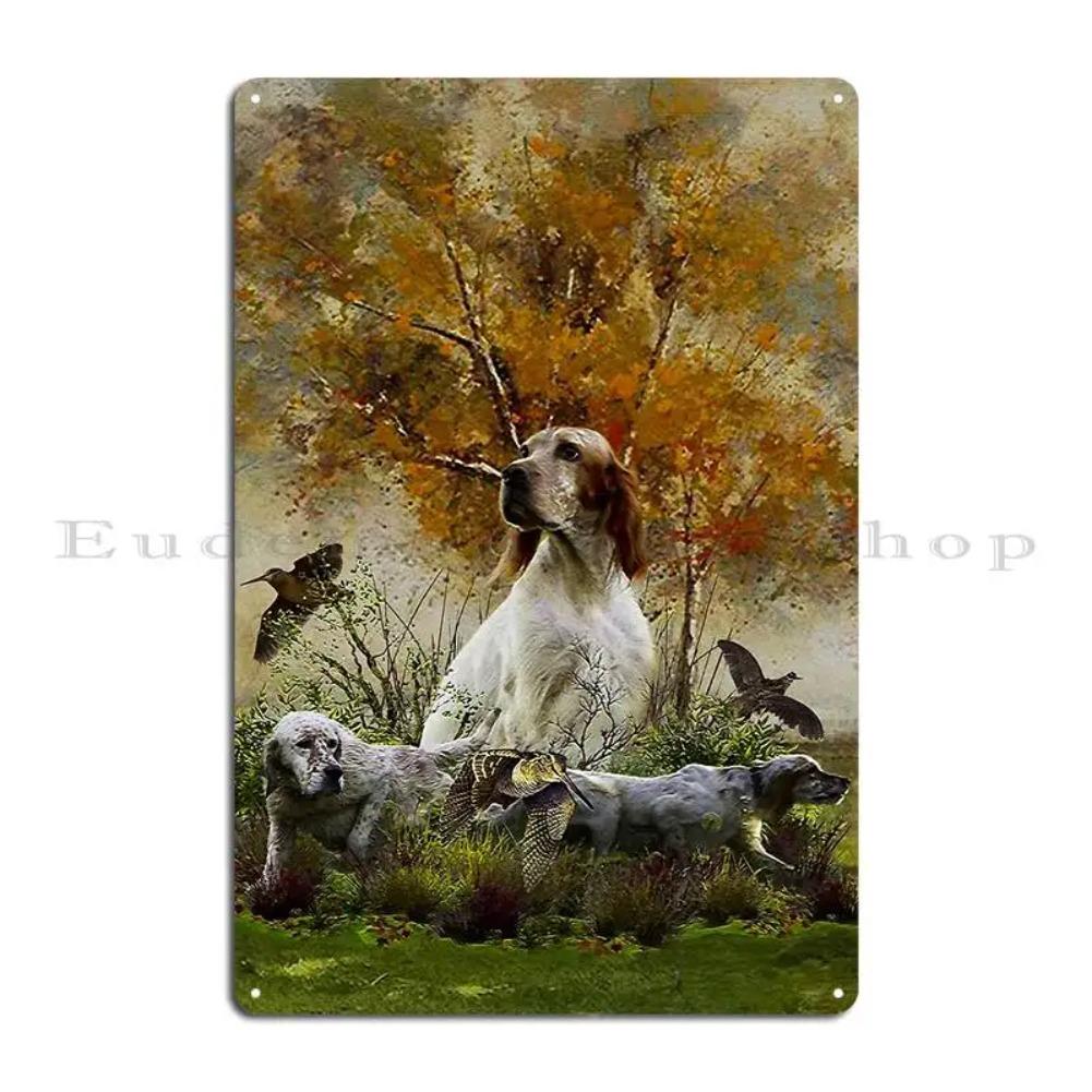 Английский сеттер Охота на вальдшнепа Металлическая табличка Создать Печать Кинотеатр Декорация Таблички Жестяная табличка Постер 20x30cm（7.8x11.8inch）