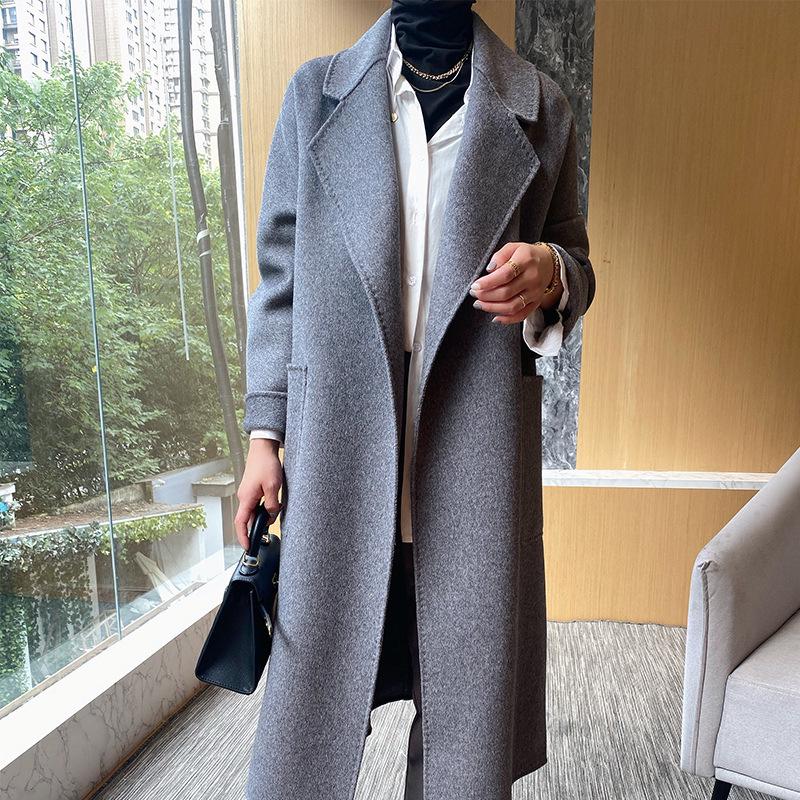 Double-Sided Cashmere Wool Coat: Women's Korean-Style Loose Hepburn Jacket with Suit Collar in Green.