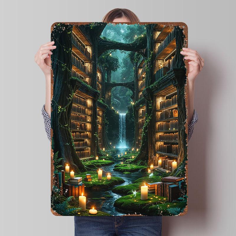 

Enchanted Forest Library Tin Plaque Poster Customized Wall Art Retro Vintage Metal Signs for Man Cave Living Room Decorations 7.9x11.8In(20x30cm)