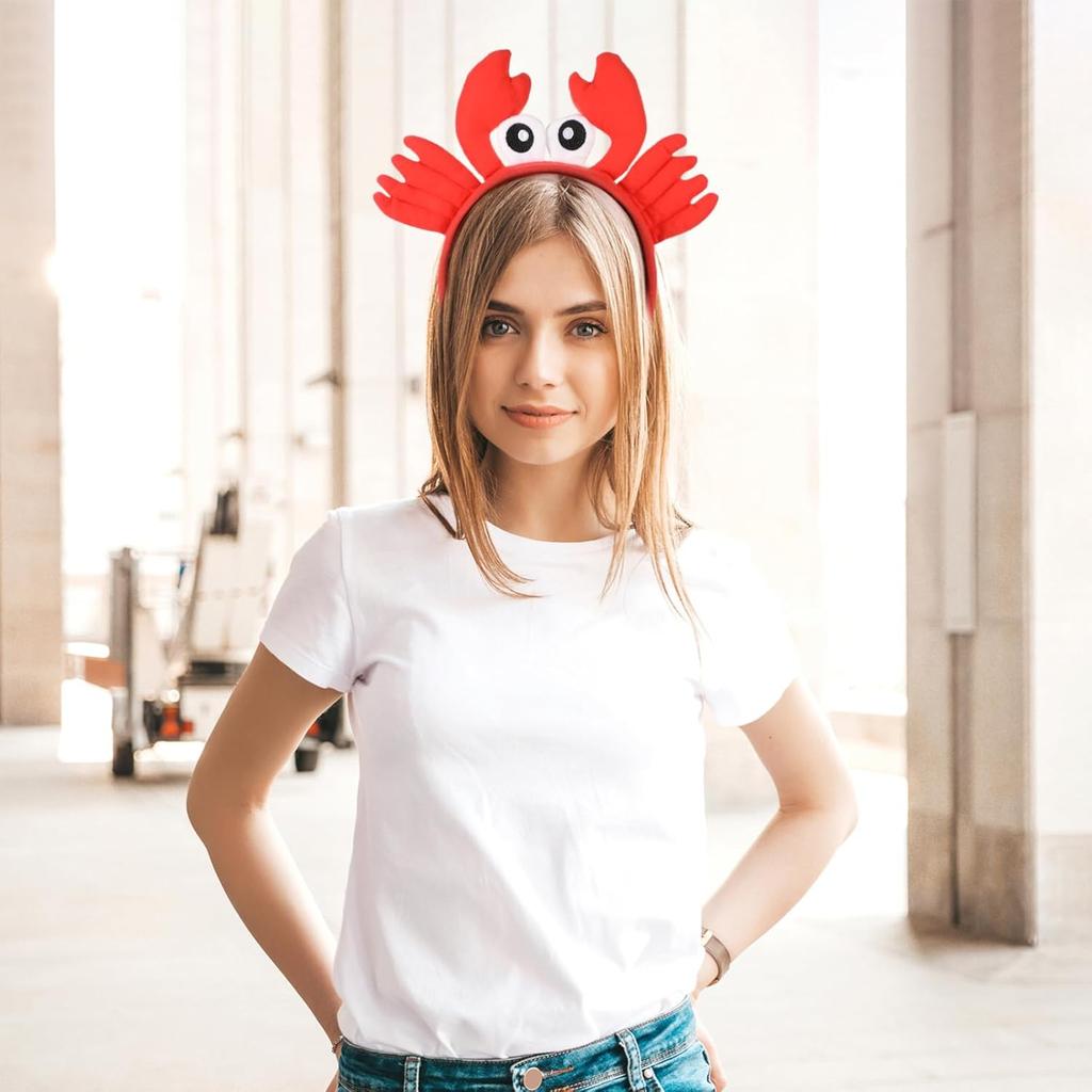 Kisangel Red Crab Headband Plush Eye Crab Hair Hoop Adorable Cosplay Headwear for Cartoon Funny Favors Supplies