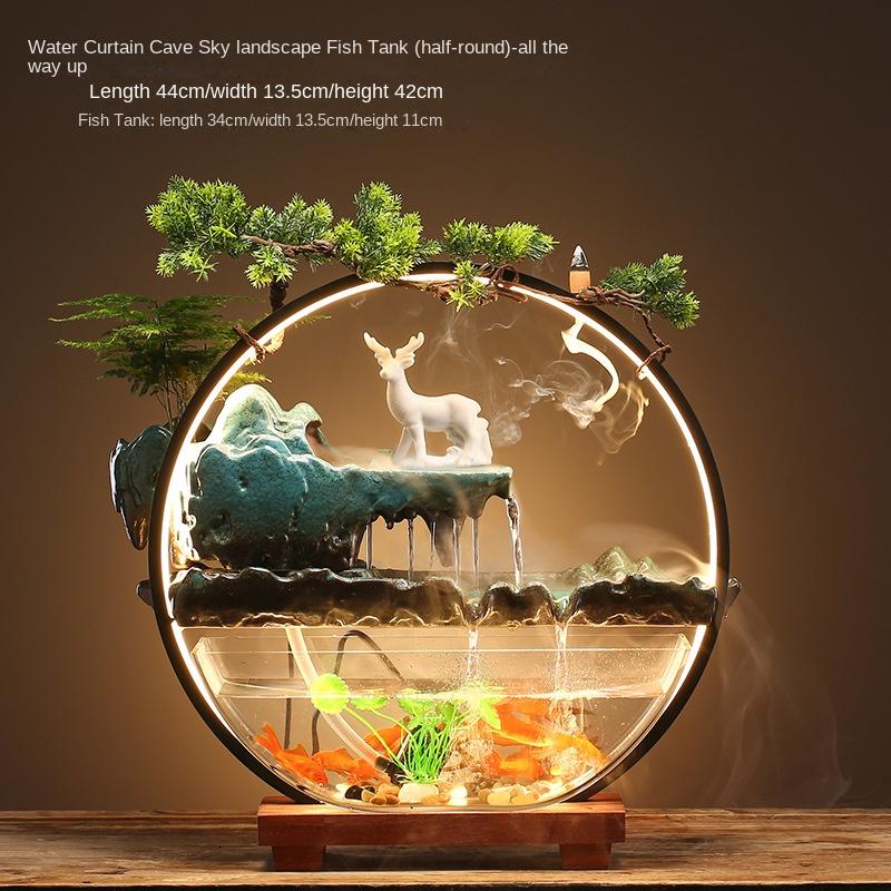 Chinese-style flowing water ornaments landscape fish tank living room small fountain waterfall creative home decoration