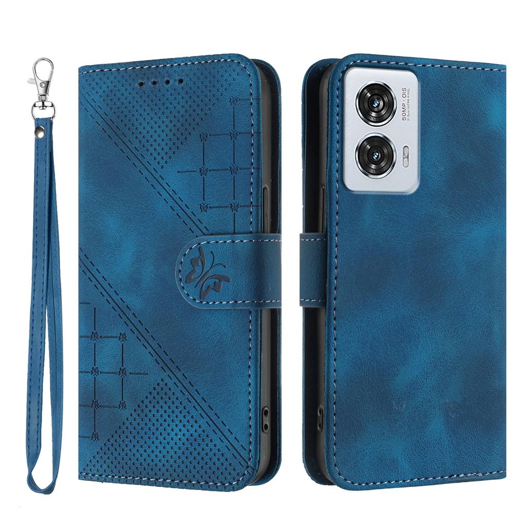 For Motorola Edge 50 Fusion 5G Leather Wallet Case Butterfly Flower Imprinted Phone Cover with Strap