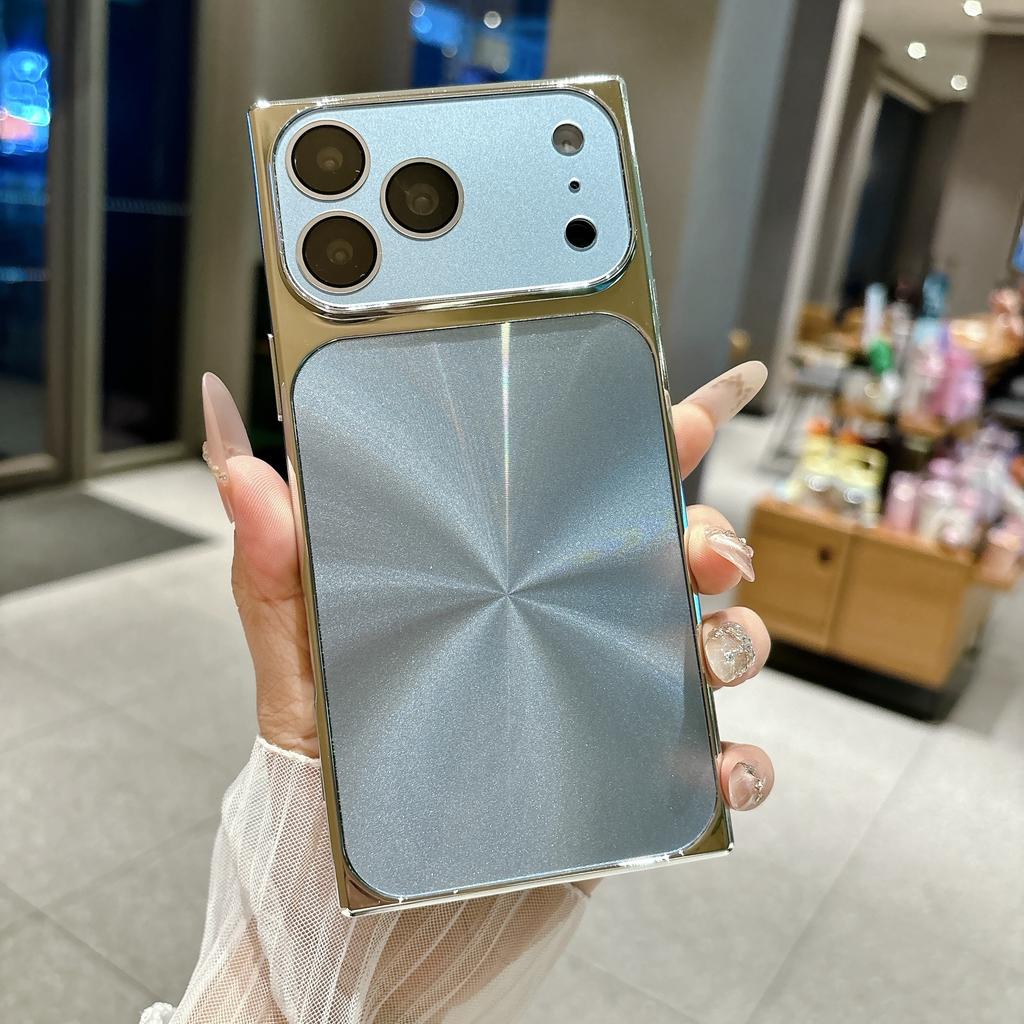 Straight Edge Aurora CD Texture Phone Case For iPhone 17 16 15 14 13 Pro Max Plus Glass Lens Protect Glossy Plating Soft Cover