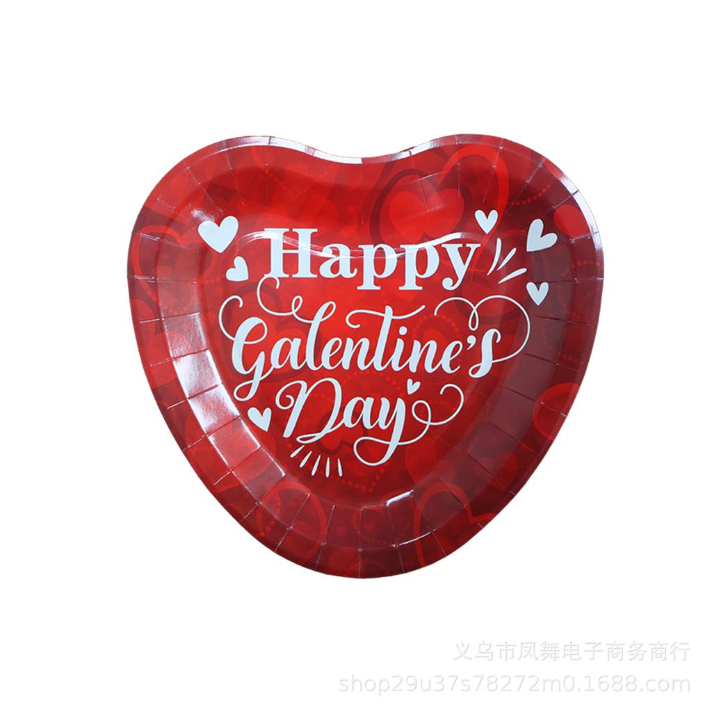 Red Love Valentine'S Day Party Paper Plate Disposable Paper Cup Paper Tissue Tablecloth Party Party Decorative Tableware
