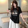 High Quality Pure Cotton Plus Size Tee Shirt Summer Funny Cartoon Print T Shirt Women Clothes Harajuku Oversized Mesh Splicing T-shirt Black Y2k Tops