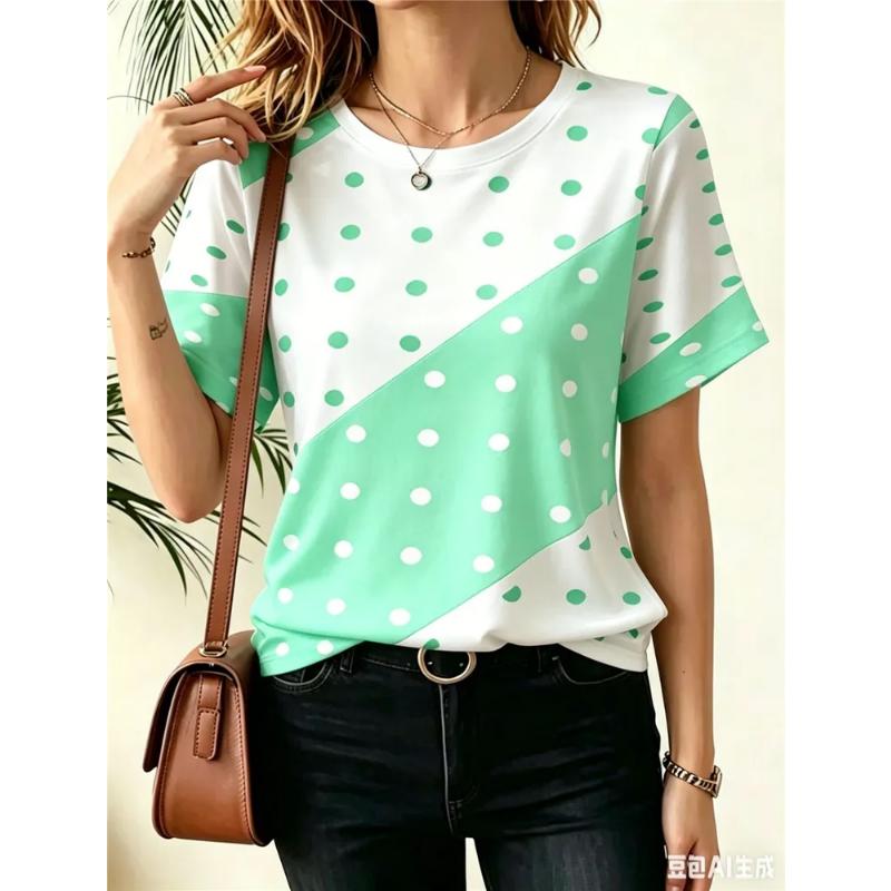 Moda Donna Girocollo Manica Corta Stampa Colore 3D Casual T-shirt Casual a Manica Corta Girocollo