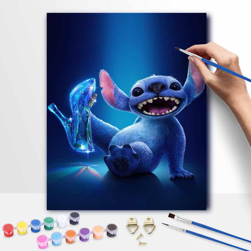 Disney Stitch With Crystal Slipper Paint By Numbers Hand Painting Kit. Home Decor Gift