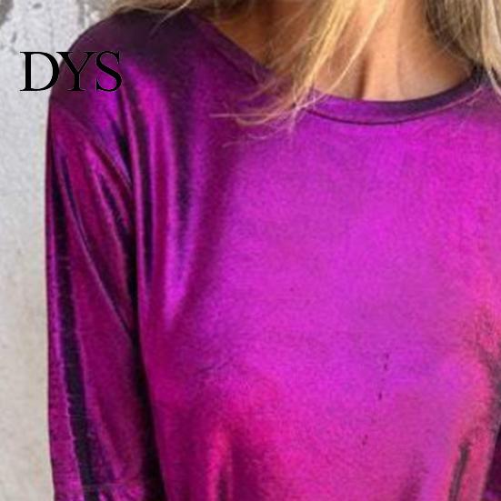Loose Fit Tee Lady Summer Top Round Neck Short Sleeves Pullover Blouse Glossy Stretchy Women Shirt Surface Pure Color T-shirt for Daily Wear