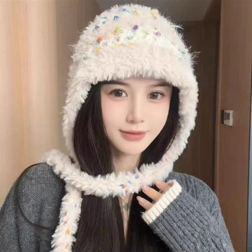 Fashion Cold-proof Faux Fur Beanies Hat Thicken Cold Protection Winter Anti Cold Hat Knitted Bobble Cap Women Accessories