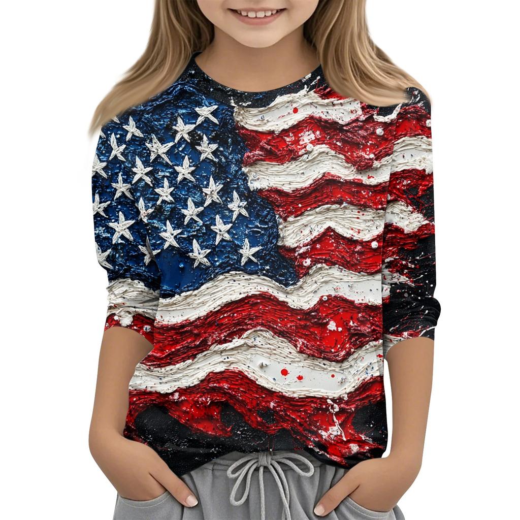 Children's Fashion Printed Round Neck Three-quarter Sleeve Top Casual T-shirt