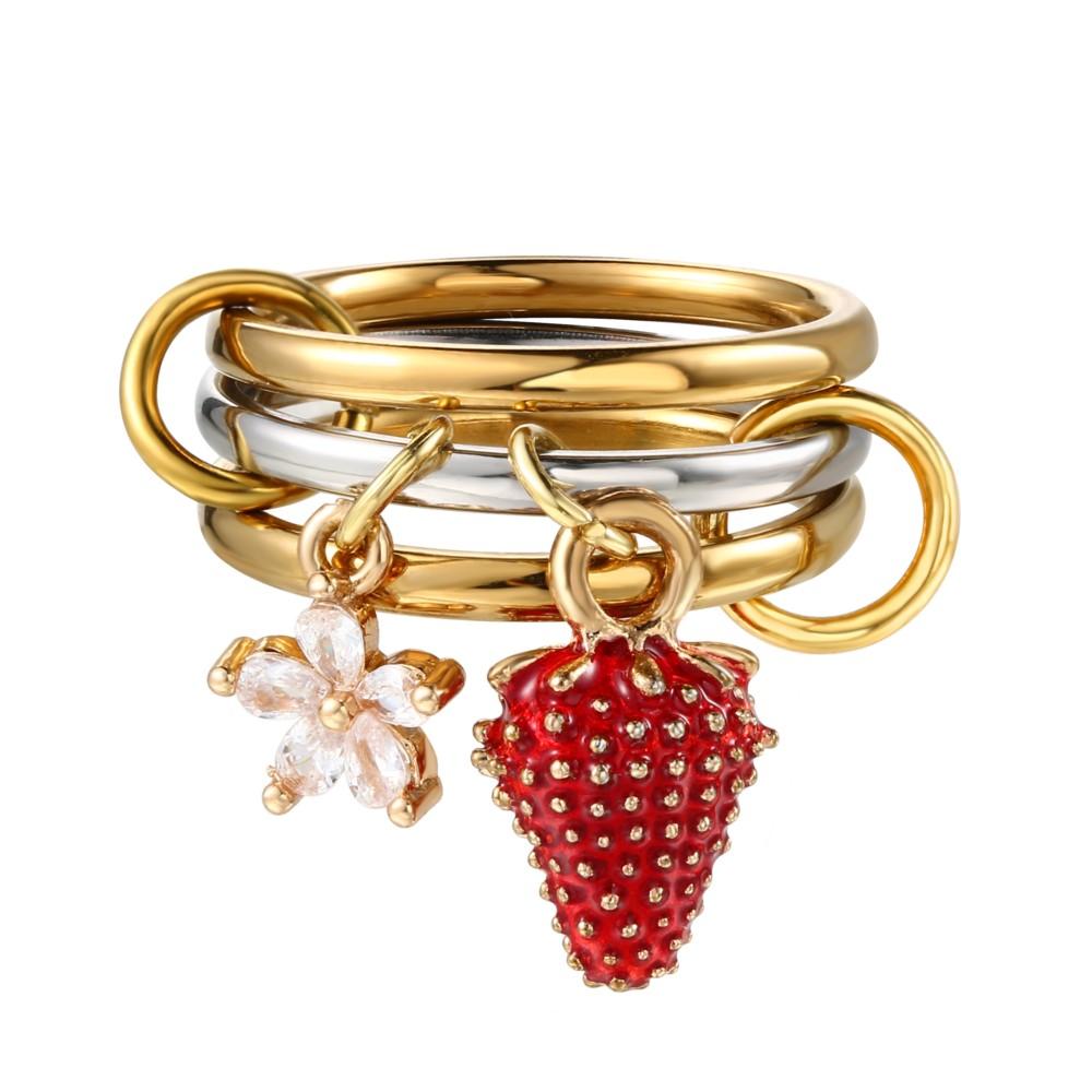 

INS Y2K Sweet Strawberry Flower Charm Ring Set For Women New Stainless Steel Stacking Kilcollin Ring Handmade Jewelry Party Gift 13