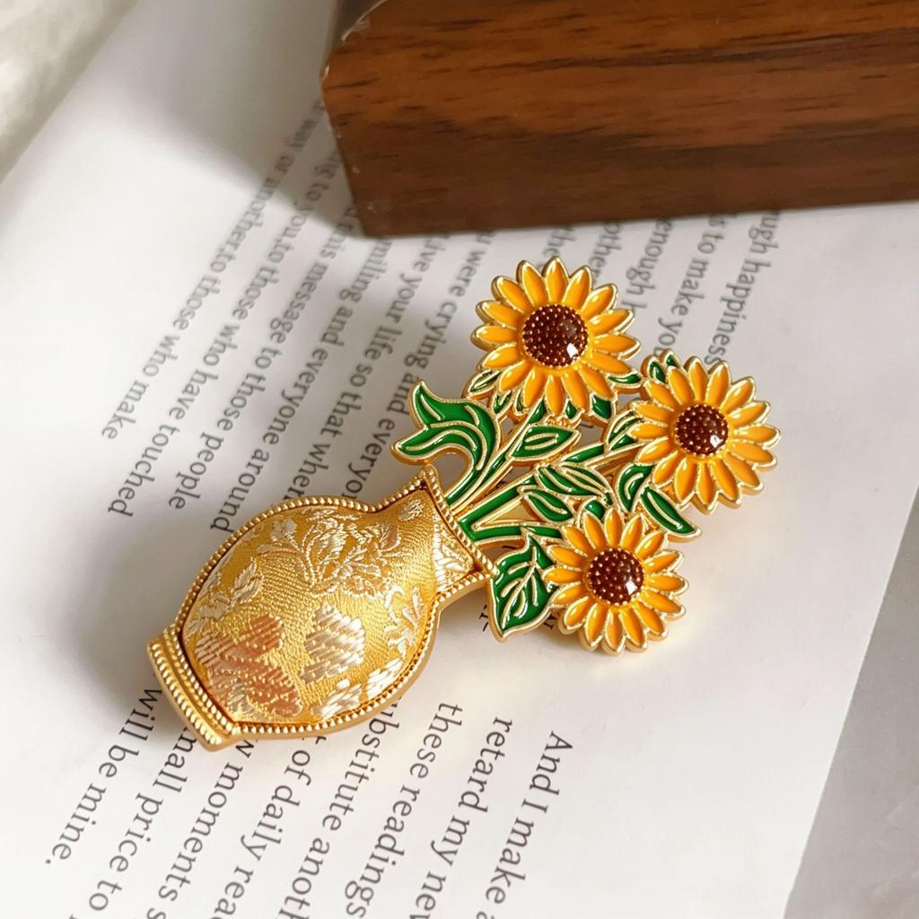 Creative Cartoon Drip Glaze Brooches Women Sunflower Bouquet Art Pins Cute Plant Exquisite Banquet Clothing Decor Jewelry Gift