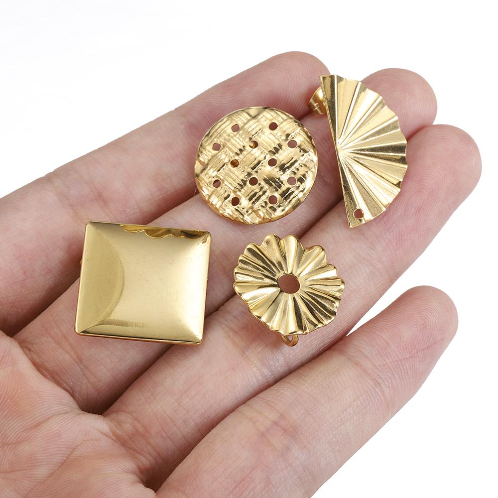No Fade 10pcs Stainless Steel Porous Ear Studs Flounce Gold Color Earring Studs Base for Jewelry Making DIY Wholesale Supplies
