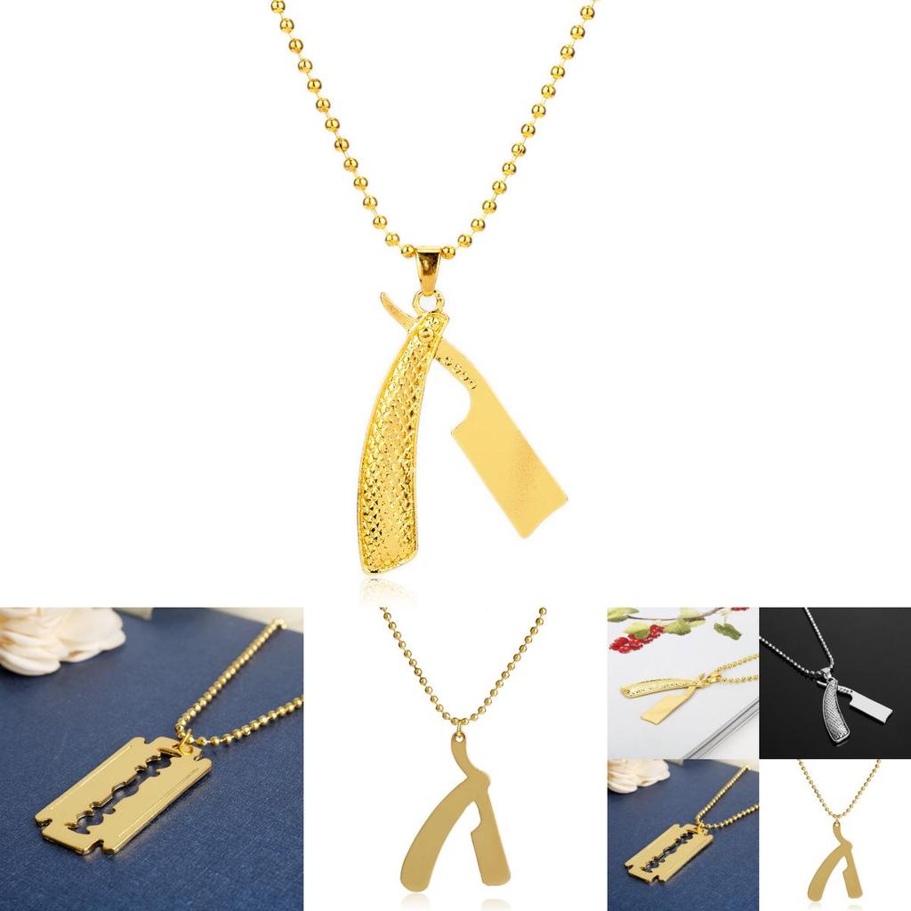 Blade And Razor Design Alloy Pendant Necklace With Electroplated Finish For Men And Women