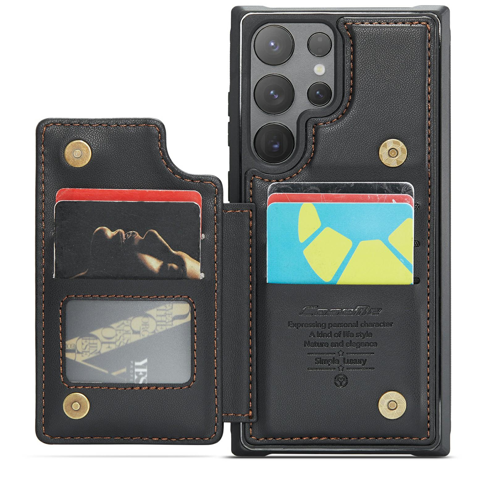 

For Samsung Galaxy S24 Ultra Phone Case CASEME C22 Leather Back Cover with RFID Blocking Card Slots Black