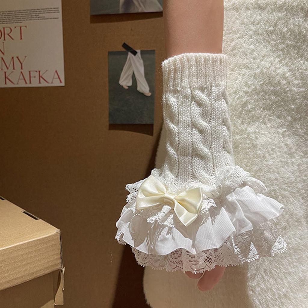 Women Gothic Lace Stretch Wrist Cuffs Knitted For Wedding Party Y2K Sleeve Wrist Cuffs Ruffled Lace