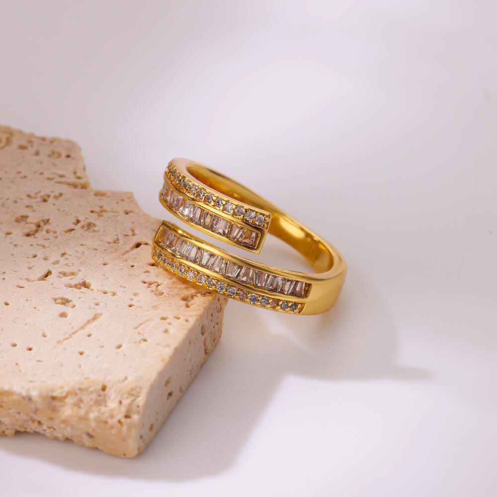 Geometric Zircon Hug Rings for Women Stainless Steel Gold Color Wedding Adjustable Ring New Fashion Zircon Gift anillos mujer