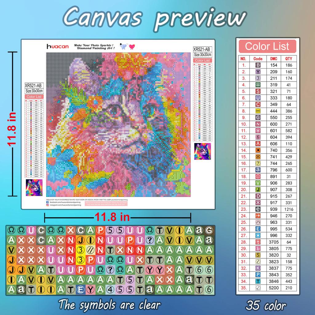 Kit Diamond Painting Huacan 30x30cm - Gatto Con Diamanti AB Rotondi, Tela Animale 5D Fai Da Te