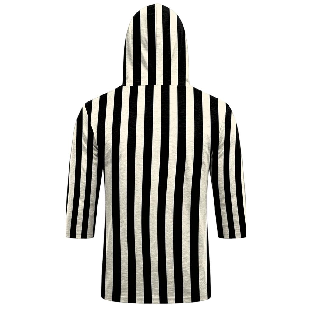 Men's Casual Hooded Striped Three-Quarter Sleeve T-Shirt