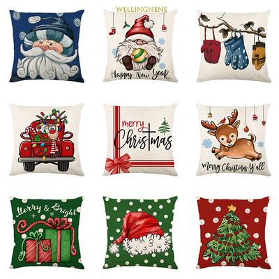 45x45cm Merry Christmas Cushion Cover Home Decoration Santa Claus Xmas Tree Snowman Cotton Linen Pillowcase Decor