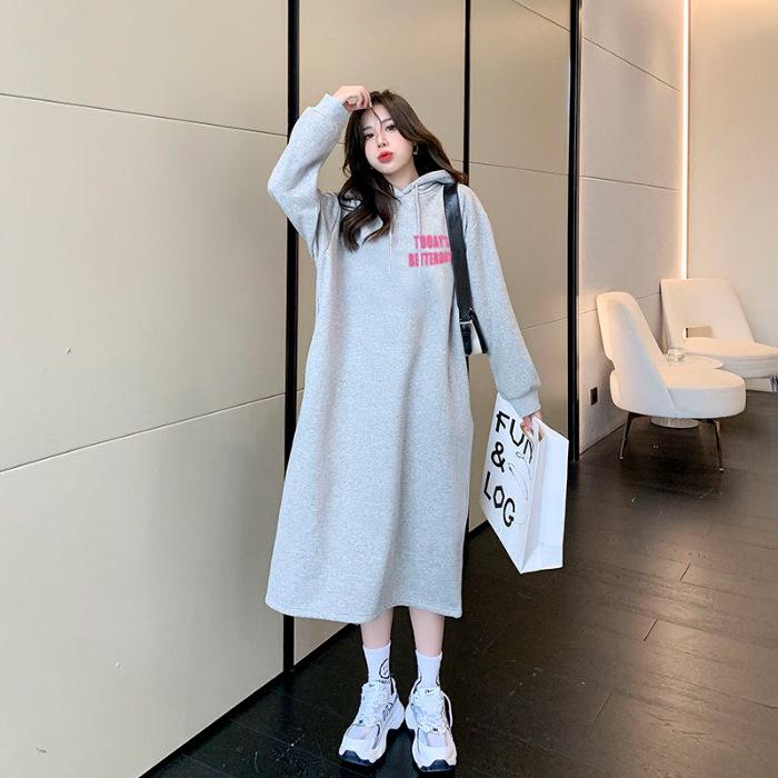 Plus Size Korean Style Patchwork Long Sleeve Dress & Hoodie One Size