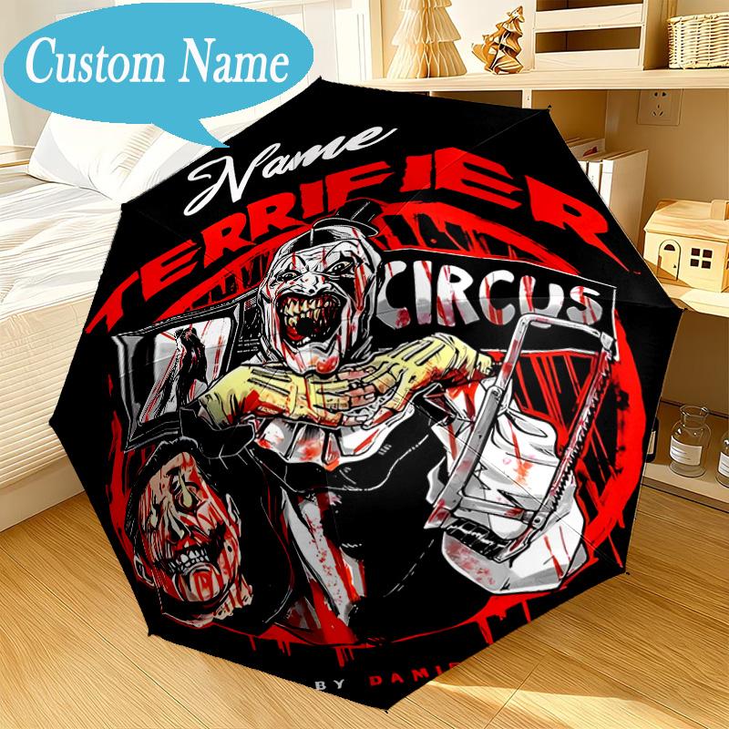 Custom Name Umbrella Pennywise Clown Horror Umbrella 8-Frame for Travel, Camping, Casual Lightweight Portable, Essential for Family Gifts