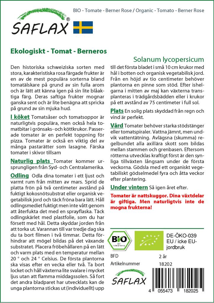 SAFLAX Garden In the Bag - Organic - Tomato - Berner Rose - 10 Seeds - With Substrate In a Fitting Stand Up Bag - Solanum Lycopersicum